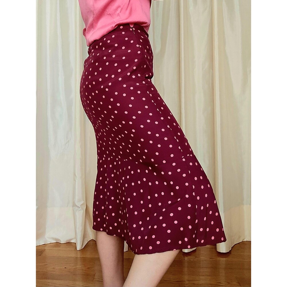 Vintage Burgundy Red Midi Polka Dot Skirt 6